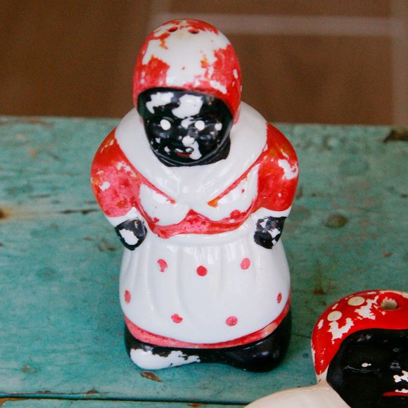 Vintage Porcelain Early Americana Salt & Pepper and Spoon Rest Rare - Picture 8 of 11